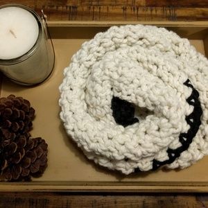 Oversized crochet cream and black infinity scarf
